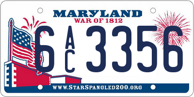 MD license plate 6AC3356