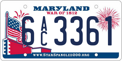 MD license plate 6AC3361