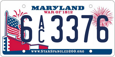 MD license plate 6AC3376
