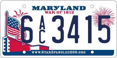MD license plate 6AC3415