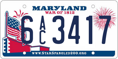 MD license plate 6AC3417