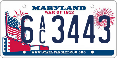 MD license plate 6AC3443