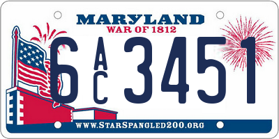 MD license plate 6AC3451