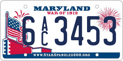 MD license plate 6AC3453
