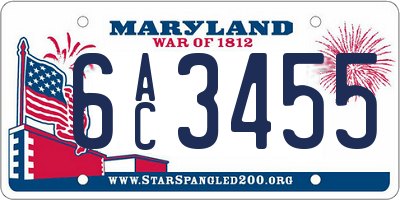 MD license plate 6AC3455