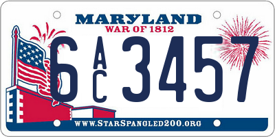 MD license plate 6AC3457
