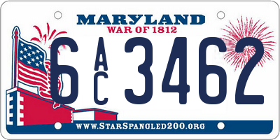 MD license plate 6AC3462