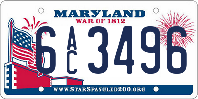 MD license plate 6AC3496