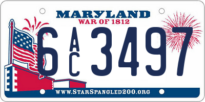 MD license plate 6AC3497