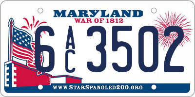 MD license plate 6AC3502