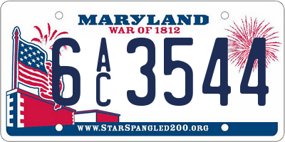 MD license plate 6AC3544