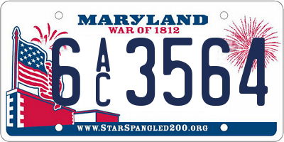 MD license plate 6AC3564