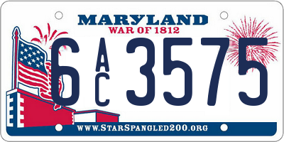 MD license plate 6AC3575