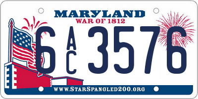 MD license plate 6AC3576