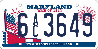 MD license plate 6AC3649