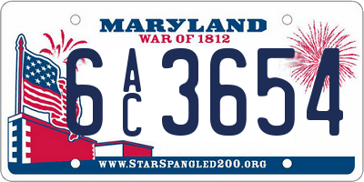 MD license plate 6AC3654