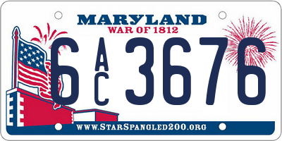 MD license plate 6AC3676