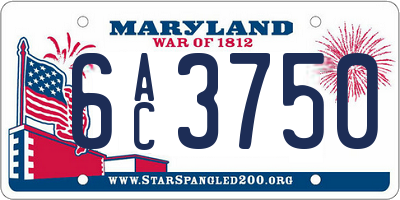 MD license plate 6AC3750