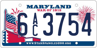 MD license plate 6AC3754