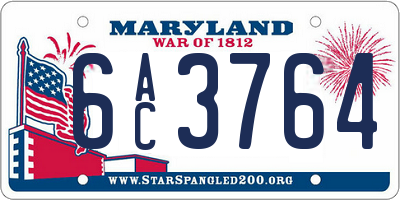 MD license plate 6AC3764