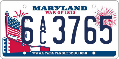 MD license plate 6AC3765