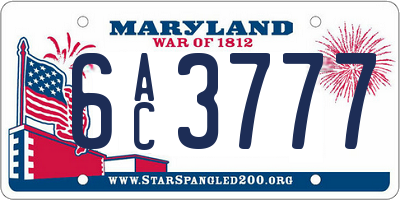 MD license plate 6AC3777
