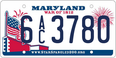 MD license plate 6AC3780