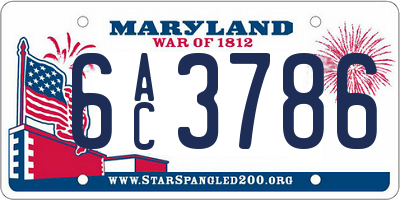 MD license plate 6AC3786