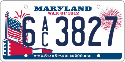 MD license plate 6AC3827