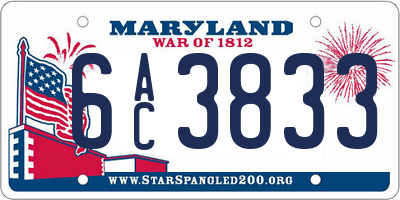 MD license plate 6AC3833