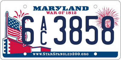 MD license plate 6AC3858