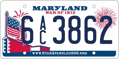 MD license plate 6AC3862