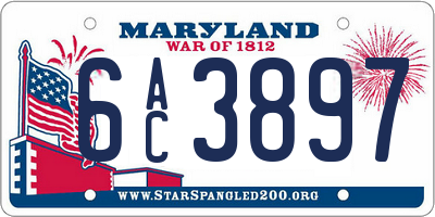 MD license plate 6AC3897