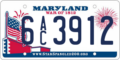 MD license plate 6AC3912
