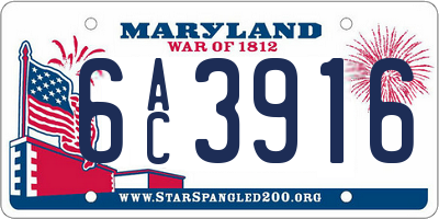MD license plate 6AC3916