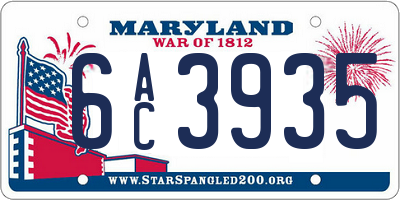 MD license plate 6AC3935