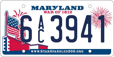 MD license plate 6AC3941