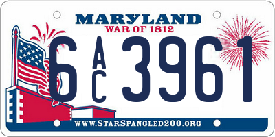 MD license plate 6AC3961