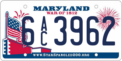 MD license plate 6AC3962