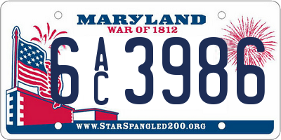 MD license plate 6AC3986