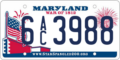 MD license plate 6AC3988