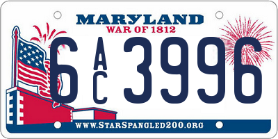 MD license plate 6AC3996