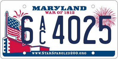 MD license plate 6AC4025