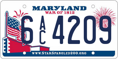 MD license plate 6AC4209