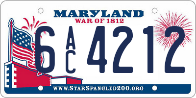 MD license plate 6AC4212