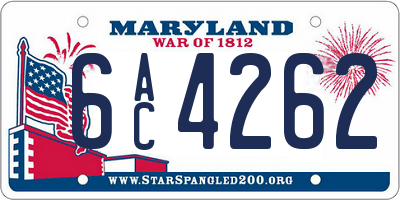 MD license plate 6AC4262
