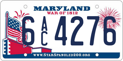 MD license plate 6AC4276