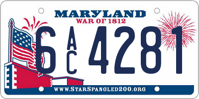 MD license plate 6AC4281