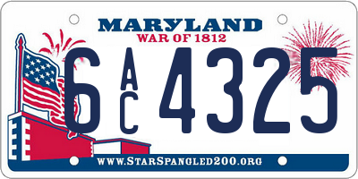 MD license plate 6AC4325