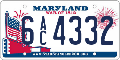 MD license plate 6AC4332